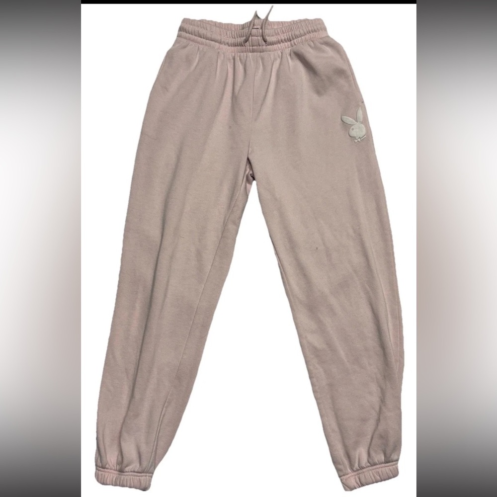 Play Boy Womams Size Small Joggers Fleece Bunny Logo Pink